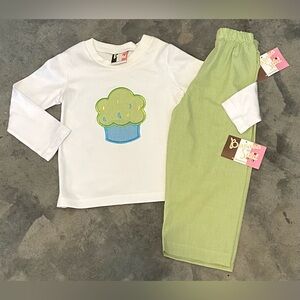 NWT Banana Split Gingham Cupcake Shirt  Pants Set Sz 3T